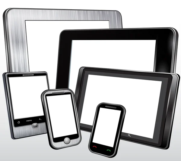 Zestaw, tablet, telefon komórkowy, w przypadku tworzyw sztucznych i metalu. wektor — Wektor stockowy
