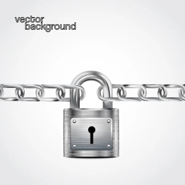 Metallic Padlock and Chain. Vector — Stock Vector