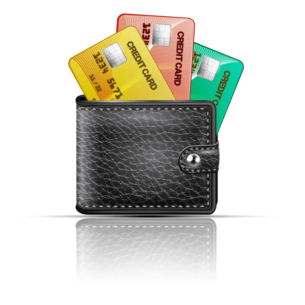 Kožená peněženka s kreditními kartami na bílém pozadí. vektor — Stockový vektor