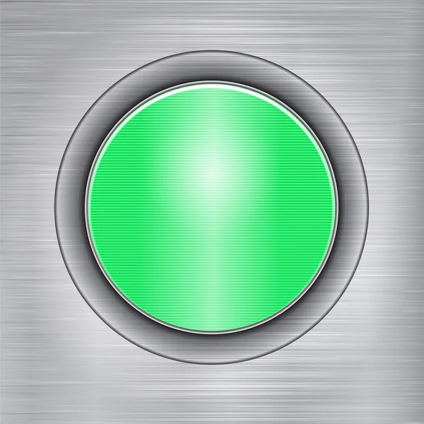 Green button on a metal background — Stock Vector