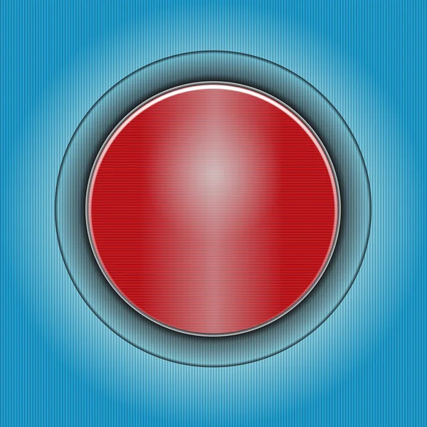 Koyu mavi arka plan üzerinde kırmızı düğme. — Stok Vektör