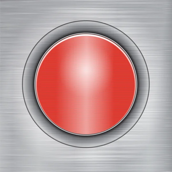 Červené tlačítko na kovové pozadí — ストックベクタ