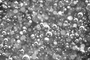 Sıvı hava kabarcıkları. siyah-beyaz arka plan.