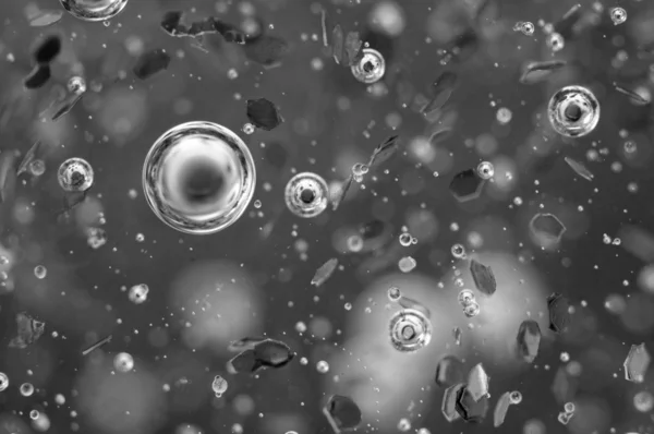 Bolhas de ar em um líquido. Abstrato fundo preto-e-branco . — Fotografia de Stock
