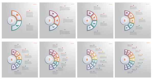 Multi Colored Elements Semicircle Infographic Templates — Stock Vector