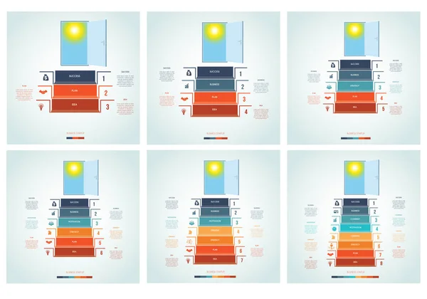 Πρότυπα Infographics Σκαλοπάτια Στην Ανοιχτή Πόρτα Επιχειρηματική Επιτυχία Δυνατότητα Χρήσης — Διανυσματικό Αρχείο
