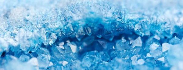 Crystals texture. Blue cold winter background. Banner format