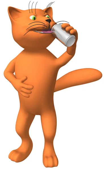 A three-dimensional image of a cat drinking from a can isolated — Stock Photo, Image