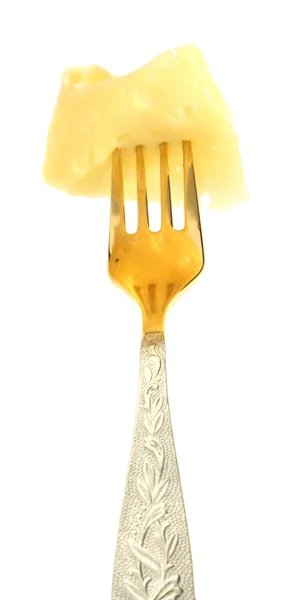 Slice of cheese on a fork. — Stock Photo, Image