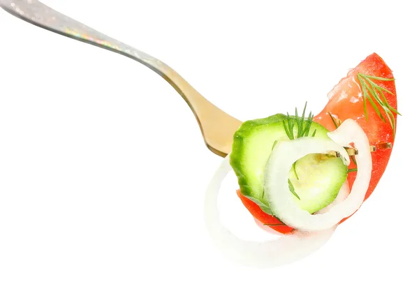 Fork with salad from vegetables — Stock Photo, Image