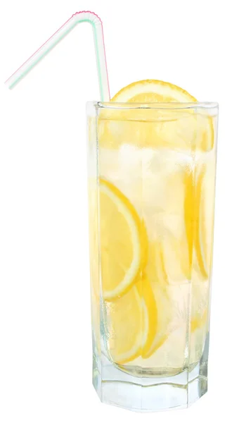 Cocktail with ice cubes and sliced lemon — Stock Photo, Image
