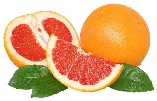 Sliced grapefruit with leaf — Stock Photo, Image