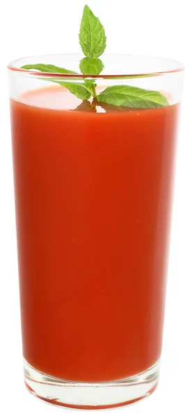 Стакан томатного сока с мятой из листьев — стоковое фото