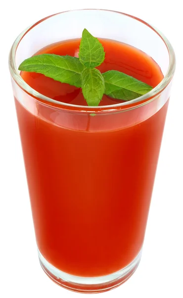 Glass of tomato juice with leaves mint — Stock Photo, Image
