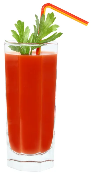 Verre de jus de tomate aux feuilles de menthe — Photo