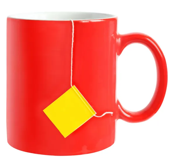 Caneca vermelha um saco de chá — Fotografia de Stock