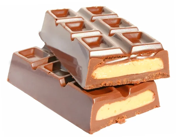Corte barra de chocolate con relleno — Foto de Stock
