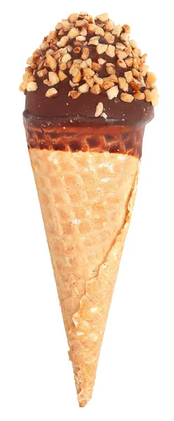 The Icecream with chocolate frosting in a crispy waffle cone Stock Photo