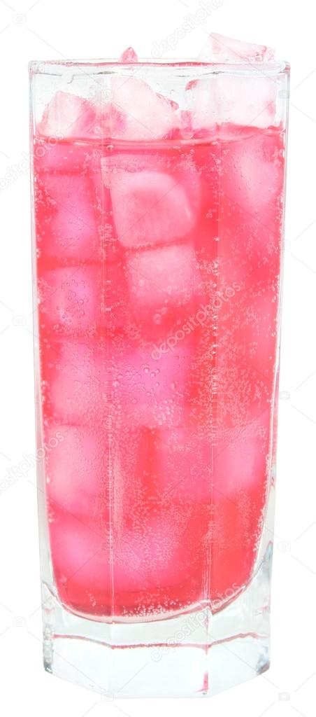 Pink cocktail with ice in a glass isolated