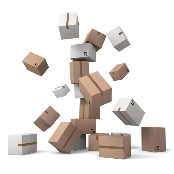 Crumbling tower of cardboard boxes — Stock Photo, Image