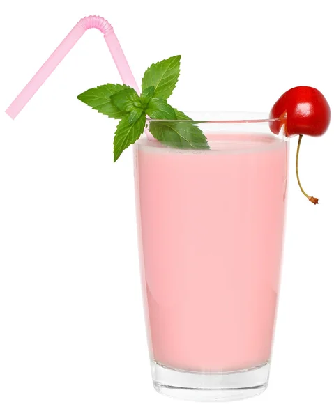 Strawberry Shake decorated pair of cherries — Stock Photo, Image