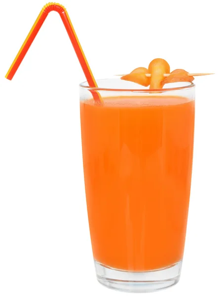 Склянка морквяного соку прикрашена нарізаною морквою . — стокове фото