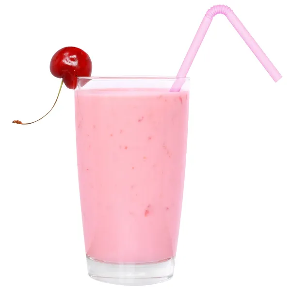 Strawberry Shake decorated pair of cherries — Stock Photo, Image