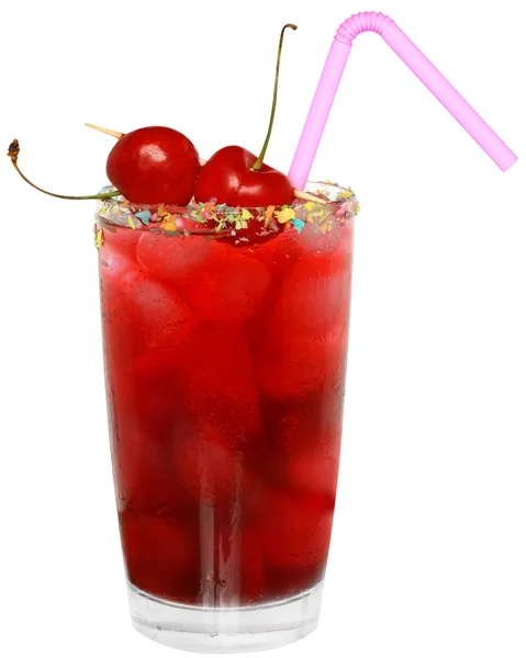 Bir bardak vişne ve buz küpleri ile meyve kokteyli — Stok fotoğraf