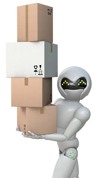 The robot moves cardboard boxes. — Stock Photo, Image