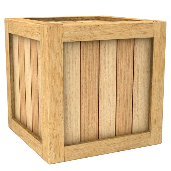 Three dimensional image of wooden box close up isolated. — Stock Photo, Image