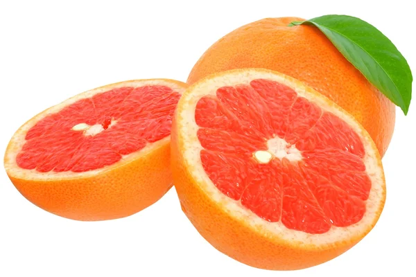 Grapefruit in Scheiben geschnitten mit Blatt — Stockfoto