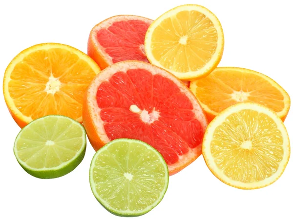 Cortar el montón de lima, pomelo, limón y naranja — Foto de Stock