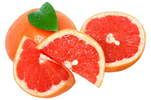 Sliced grapefruit with leaf — Stock Photo, Image