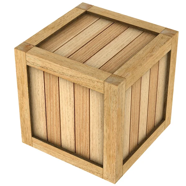 Imagem tridimensional da caixa de madeira close-up isolado . — Fotografia de Stock