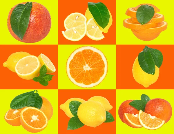 Set naranja y limón sobre fondo a cuadros . — Foto de Stock