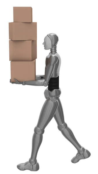 Робот с картонными коробками . — стоковое фото
