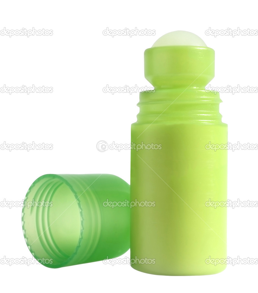 Open green bottle of a deodorant.