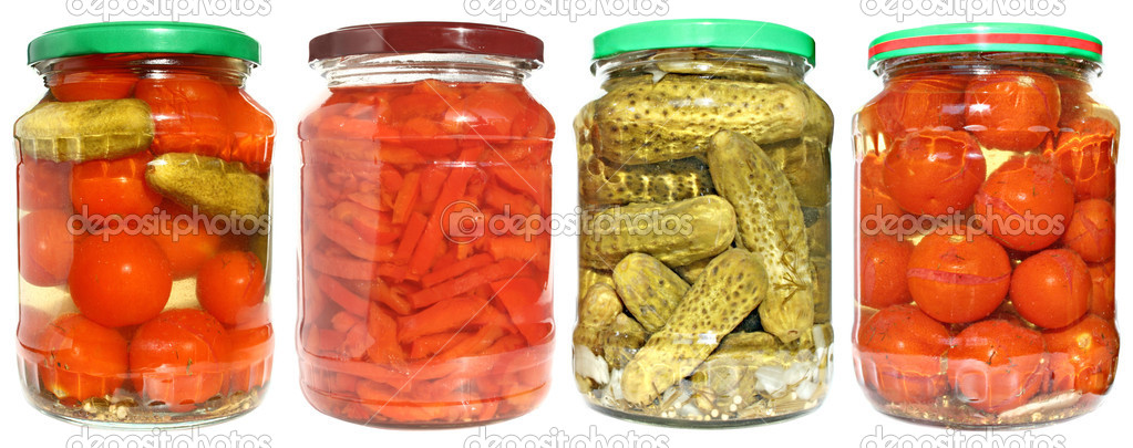 Set tinned vegetables in glass banks