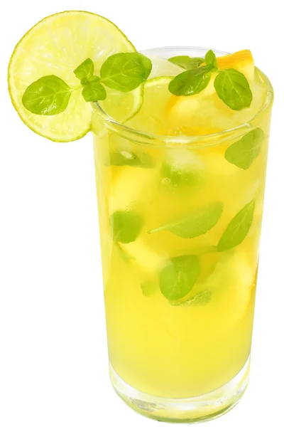 Lemonade with lime and ice cubes — Stock Photo, Image