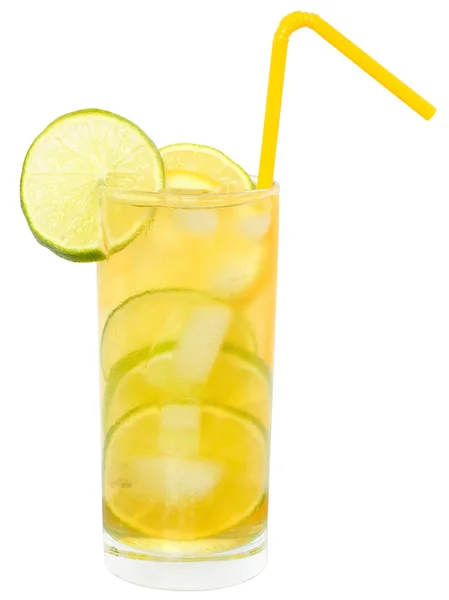 Lemonade with lime and ice cubes — Stock Photo, Image