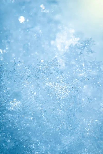 Makrohintergrund Frischer Schneeflocken Auf Einer Unschärfe — Stockfoto