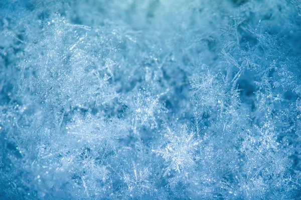 Makrohintergrund Frischer Schneeflocken Auf Einer Unschärfe — Stockfoto