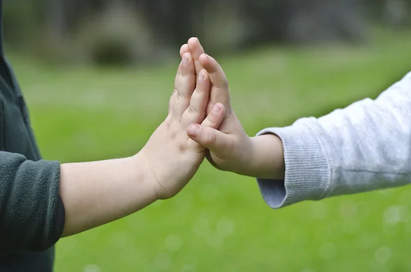 Hands child son in summer forest nature outdoor — Stock Photo, Image