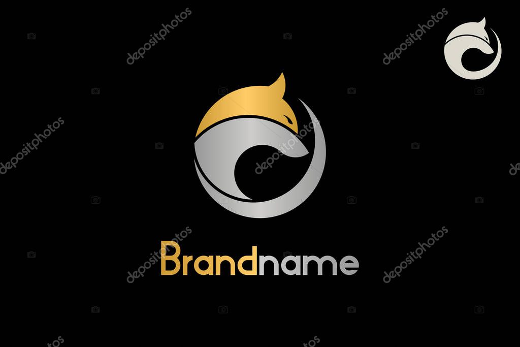 Luxury Golden Wolf Logo. Wolf head logo with circle shape geometry design concept. A creative logo that carries a simple and minimalist design but is modern, luxurious and elegant.