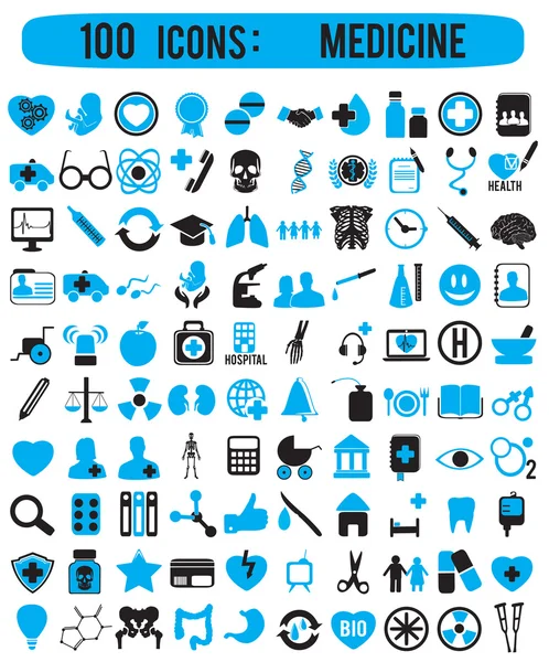 100 iconos para la medicina — Archivo Imágenes Vectoriales