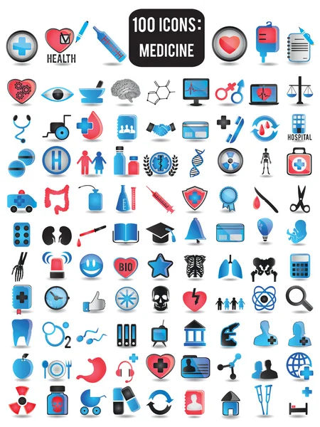 100 iconos detallados para la medicina — Archivo Imágenes Vectoriales