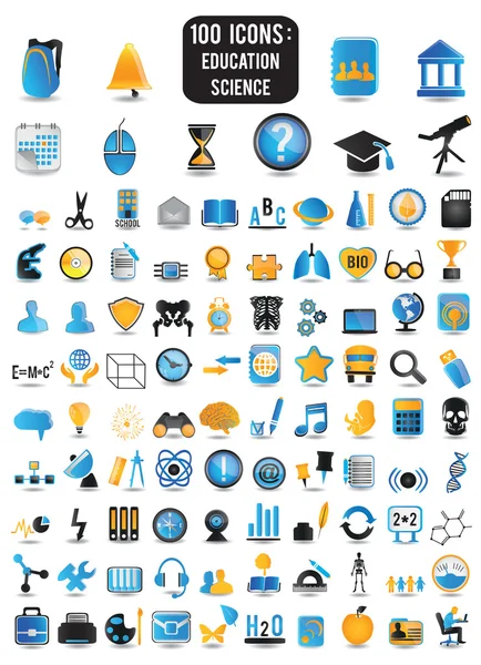 100 iconos detallados de la educación y la ciencia — Vector de stock