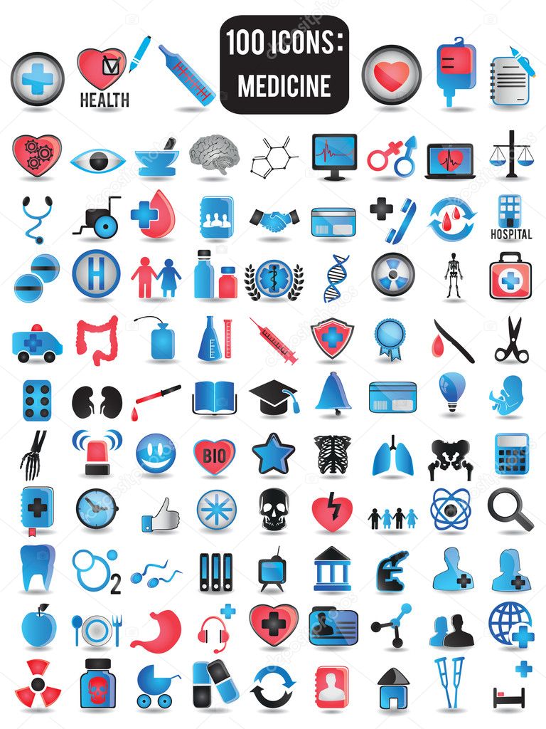 100 detailed icons for medicine