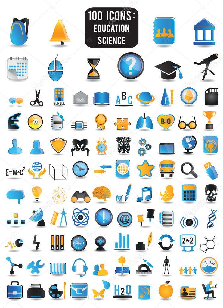 100 detailed icons of education and science