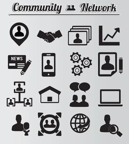 ネットワークとコミュニティのアイコンのセット — ストックベクタ